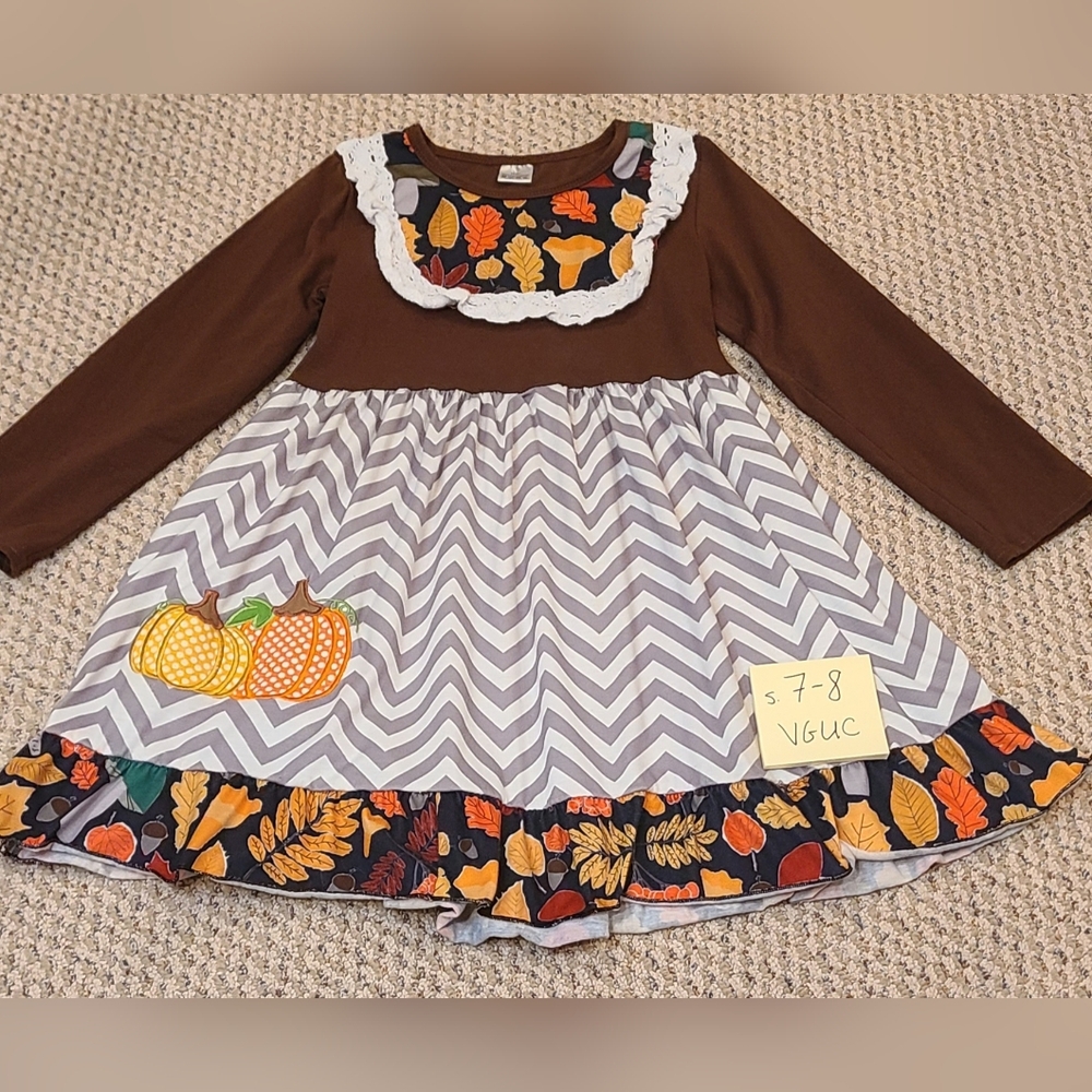 Brown and White Kids Pumpkin Fall Dress